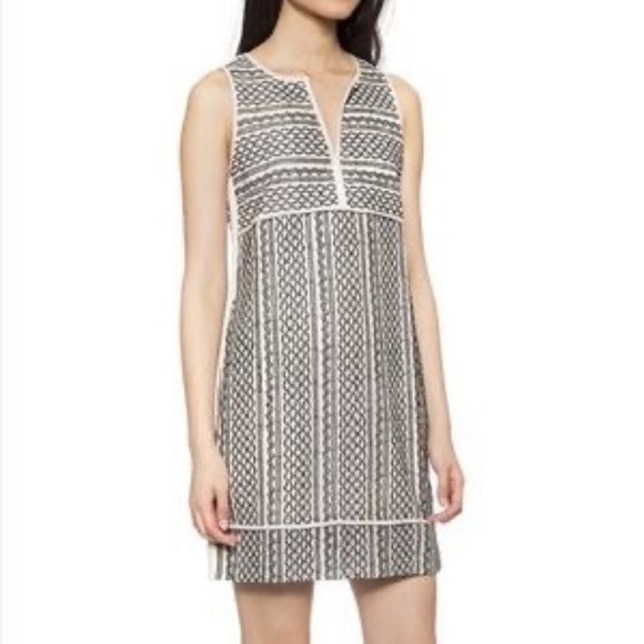 Madewell Tidal Wave embroidered shift dress with front pockets Black Cream Sz M - Picture 3 of 12